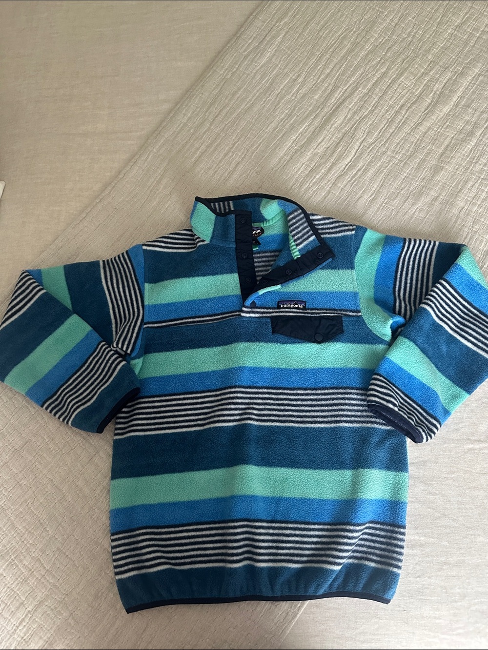 Patagonia Blue & Teal Striped Fleece Pullover
